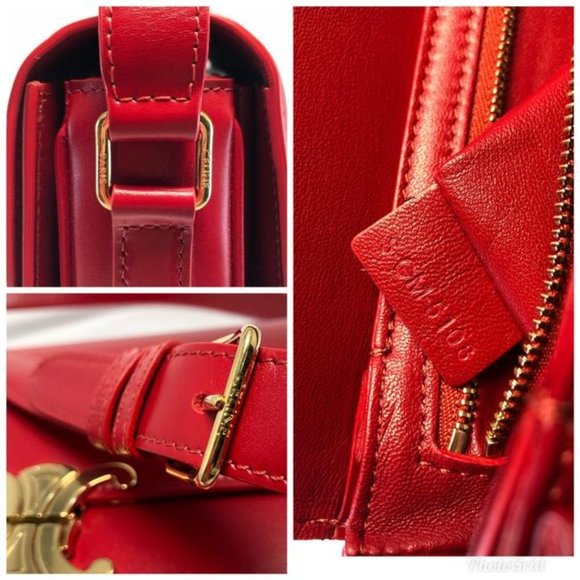 CELINE Cr Triomphe Large Natural Red Calfskin Leather Shoulder Bag - Picture 11 of 12